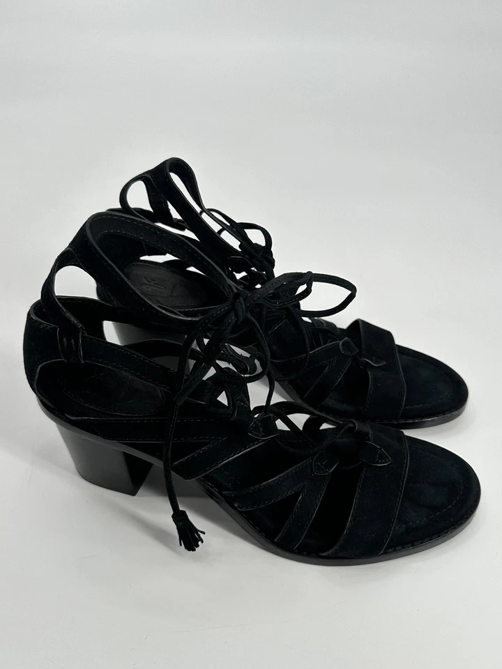 Frye Gladiator Dress Sandals Women's Black Leather Heels Suede Lace Up Size 8.5M - Image 4 of 4