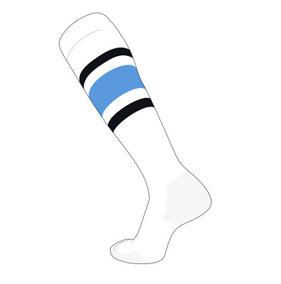 TCK Elite Baseball Football Knee High Striped Socks (E) White, Black, Baby Blue
