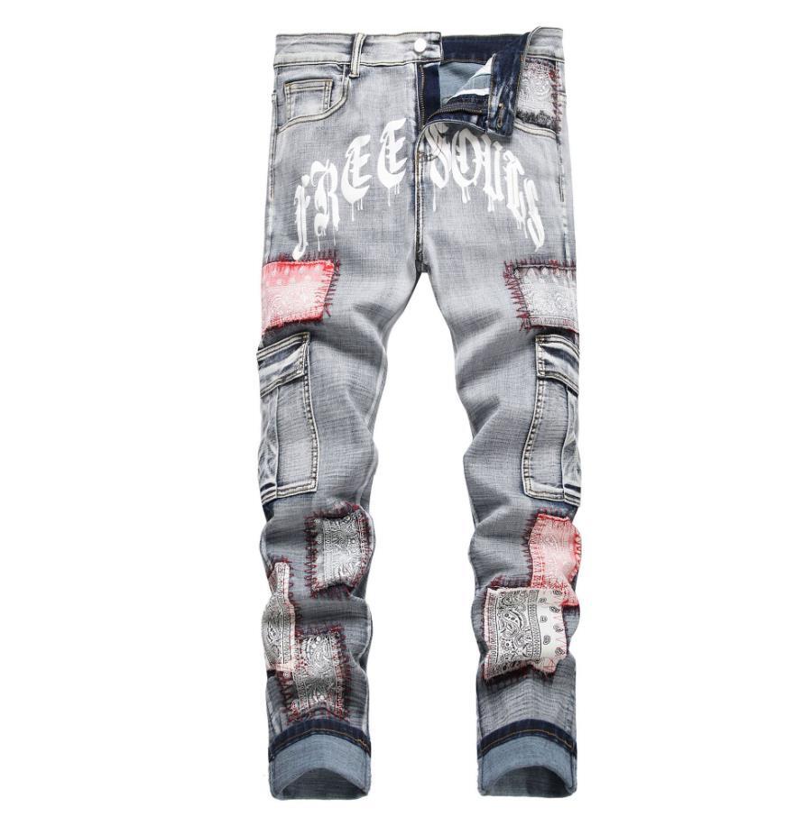 Men's Denim Gray Cotton Jeans Straight Leg Slim Fit Pockets