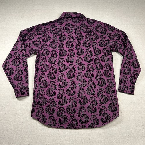 Beverly Hills Polo Club Shirt Mens 2XLT Paisley Felt Floral Black Button Plum - Picture 2 of 10