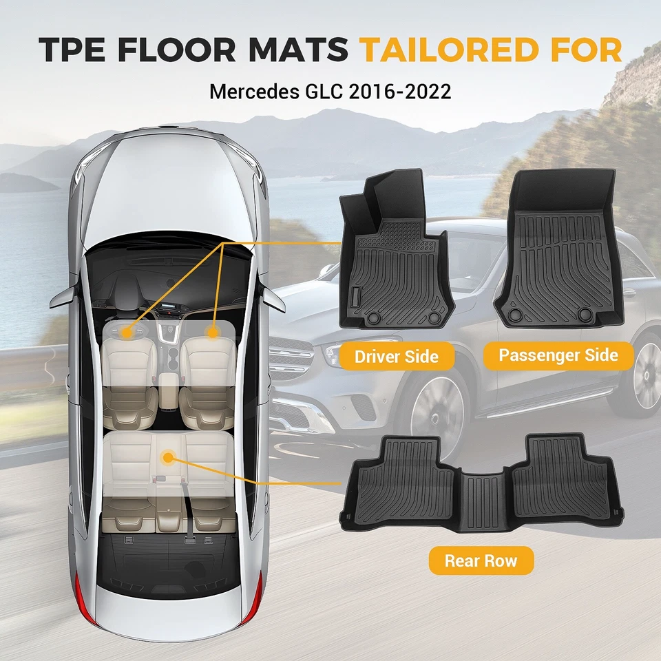 For Mercedes-Benz GLC 300/250/300e All Weather 2016-2022 Floor Mats Liner Carpet Foto 2 de 4
