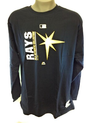 Mens Majestic Tampa Bay Rays MLB Authentic Coll Baseball Long Sleeve Tee Shirt