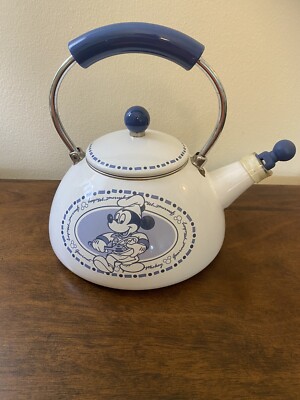 Disney Mickey Mouse Gourmet Chef Blue and White Enamel Teapot Tea