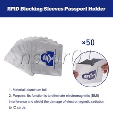 Silver Passport Sleeves RFID Subway ID Card Holders Secure Covers Set of 50