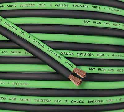 OFC TRUE 8 Gauge AWG BY THE FOOT GR/BK Oxygen Free Speaker Wire Car Home Audio