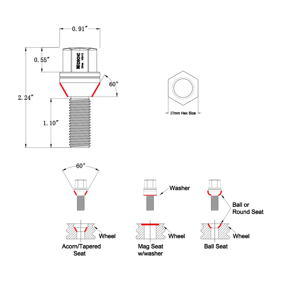 NICECNC 20pcs M12X1.5 57mm Wheel Lug Bolts Set For BMW 335i E46 E91 E Series Foto 3 de 4