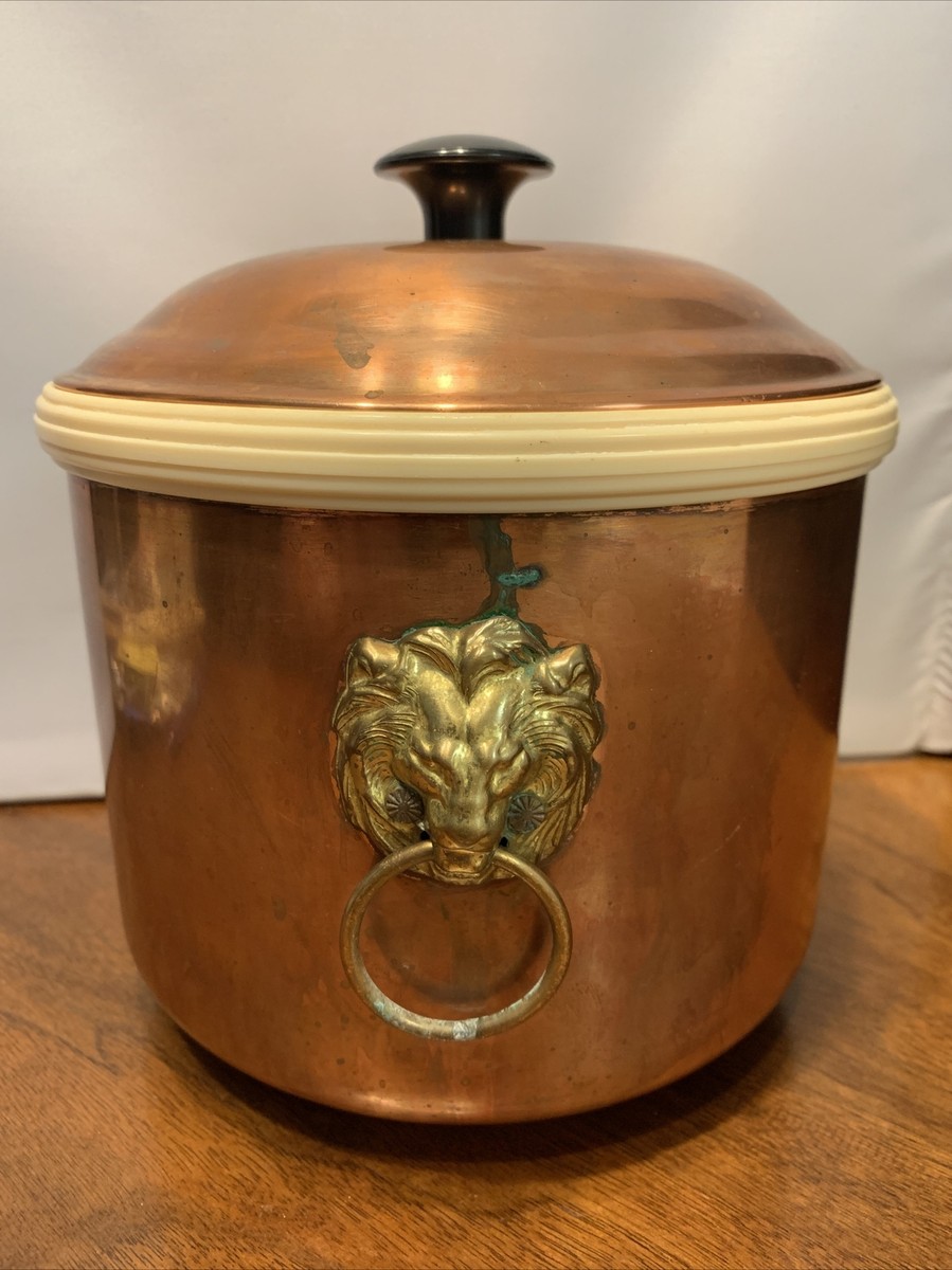Vintage 1970s Copper Ice Bucket With Brass Lion Head Handles C6 | eBay