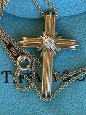 Tiffany  Co 18K Gold Diamond Signature X Cross Pendant Necklace .08 Carats
