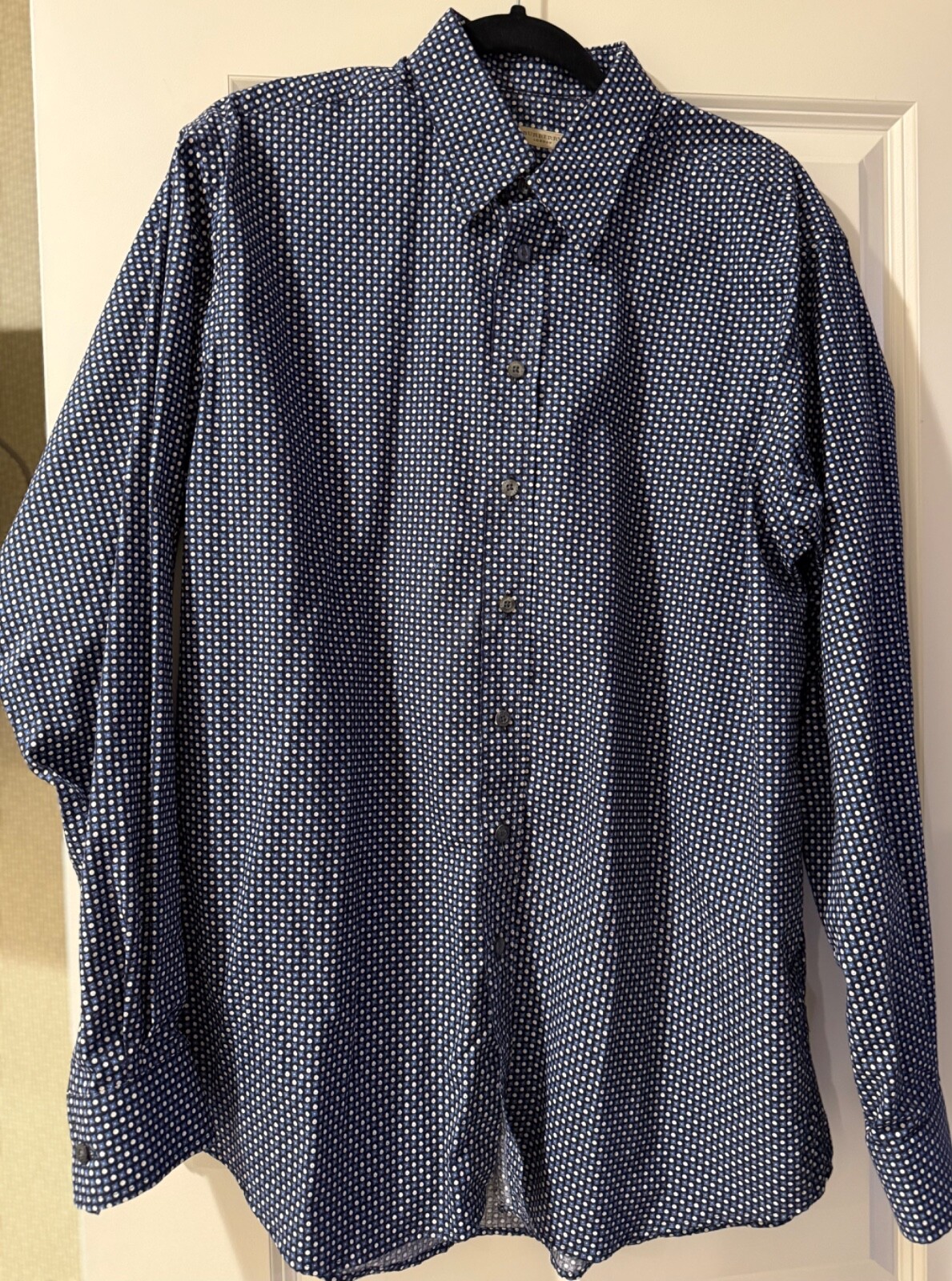 Burberry London Men's Blue Dotted Button Down Shirt Size L