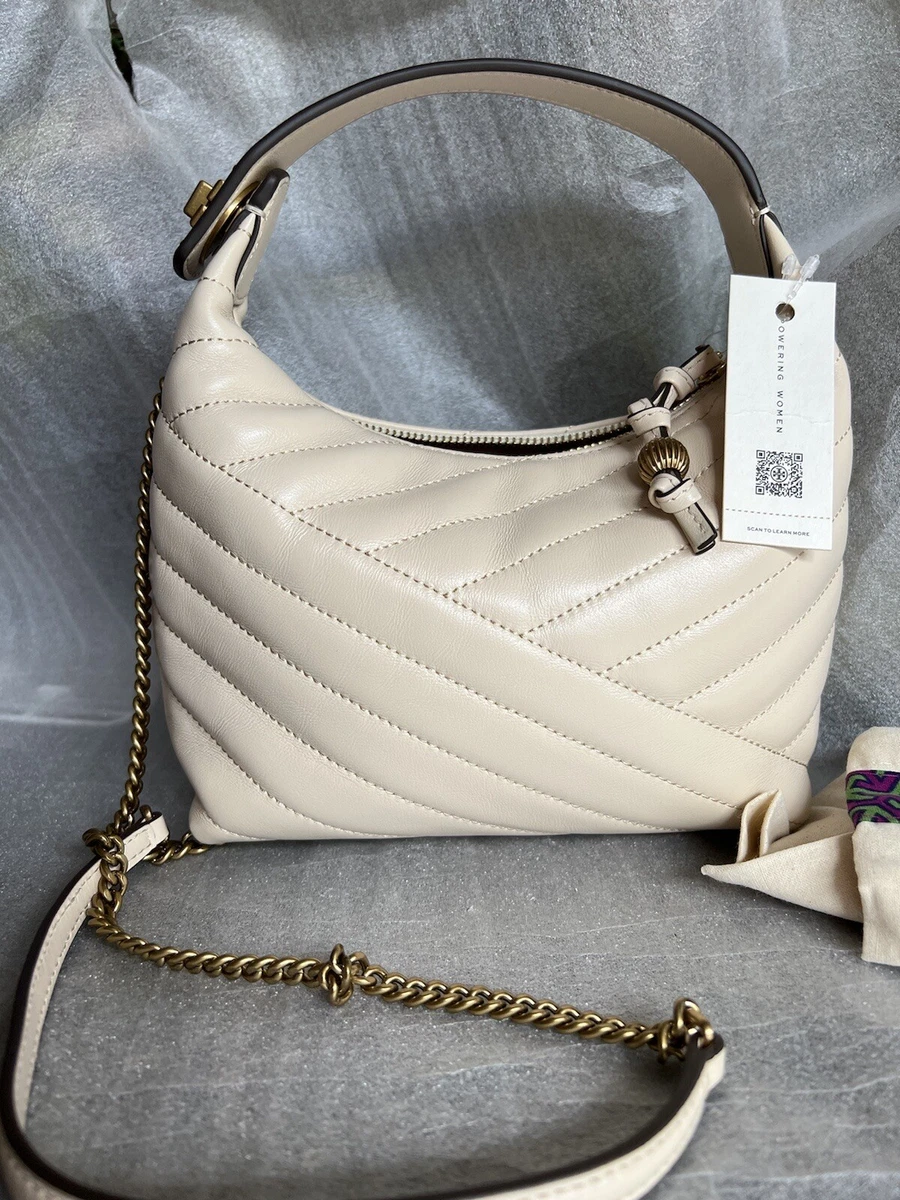 TORY BURCH KIRA CHEVRON Crescent SHOULDER BAG /Leathers/ New Cream