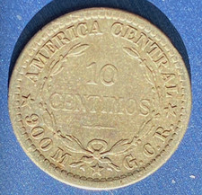 antique Costa Rica Coin 10 Cents Centimos 1905 Silver .900 18mm 2gr