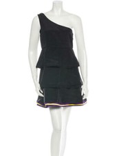 $368 Alice + Olivia Black Silk One Shoulder Tiered Layered Skirt Dress M