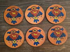 Hand Tooled Southwestern Leather Coasters Signed Set Of 6 Bird 3 Inches