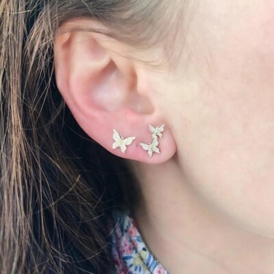 micro pave animal cute butterfly stud earring
