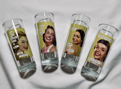 Anne Taintor Set of 4 Retro Witty Shot Glasses Women Humor 4  Tall