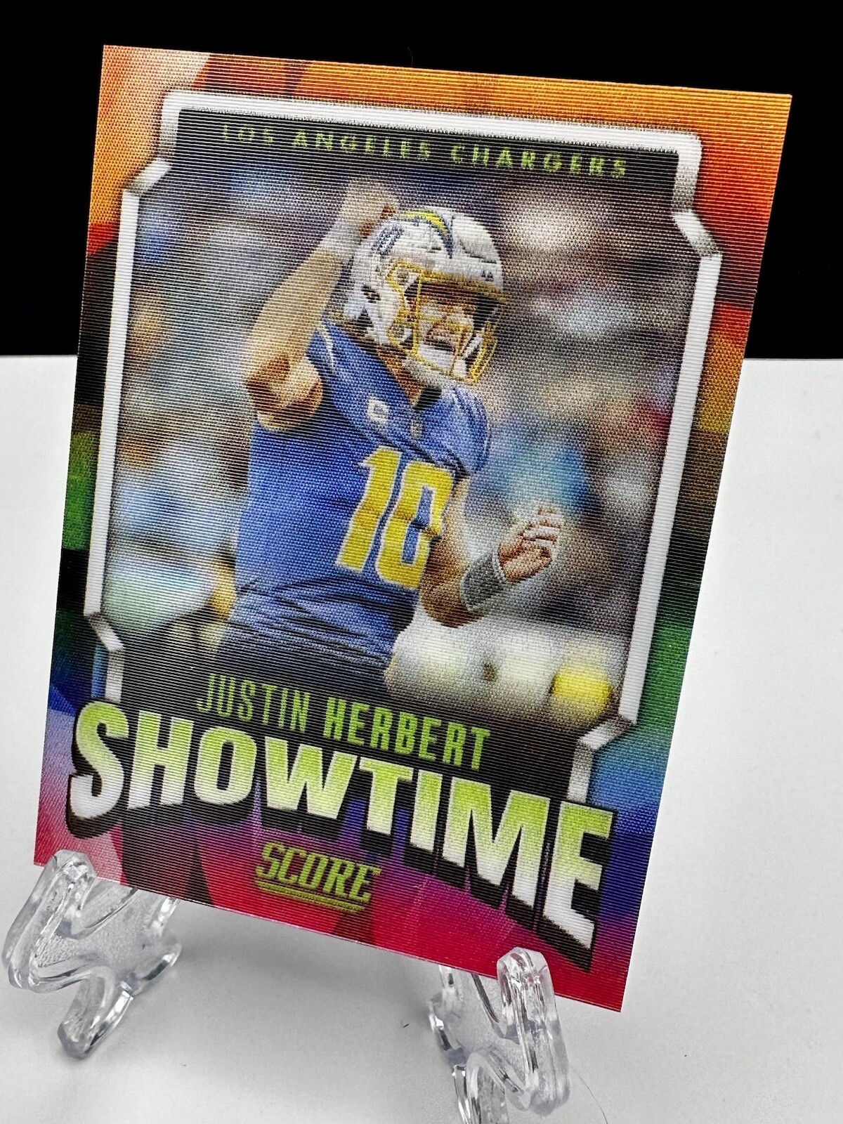JUSTIN HERBERT 2023 Score Showtime SSP Case Hit 3D Card. CHARGERS RARE BEAUTIFUL