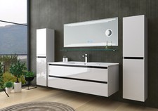 Badmöbel Set Weiß Badezimmermöbel Waschtisch Kosmetik Spiegel 60 90 120 cm Deniz