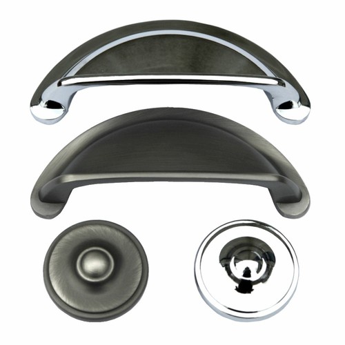 Antiker Türgriff und Knopf in Zinn- und Chromoptik - Tennyson Set - Bild 1 von 12