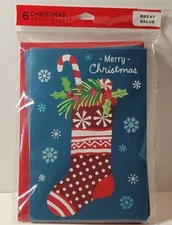 Christmas Cards Pack " Merry Christmas Stocking " 6 Cards with Envelopes G7