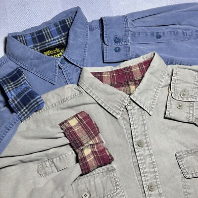 Work n  Sport Blue Gray Denim Flannel Lined Workwear Button Shirt 2XL Lot of 2