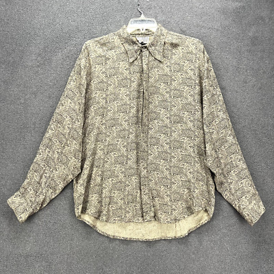 Vintage Button Up Shirt Medium Geometric long Sleeve Retro Preppy Loose Casanova