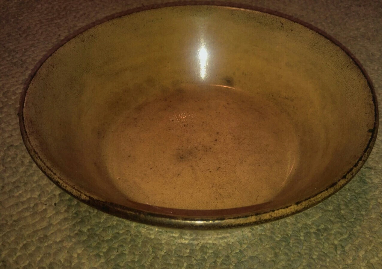 Antique 10.5 Inch Light Brown Kitchen Bowl Makers Marked Milk Mixing Cooking