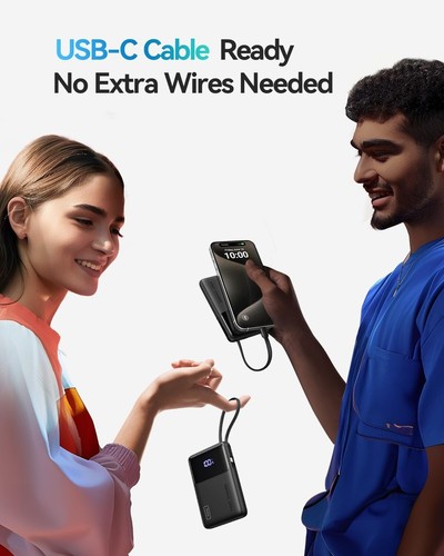 Cargador Portátil, Banco de Alimentación 10000mAh Más Delgado con Cable USB-C Salida-Entrada - Imagen 5 de 7