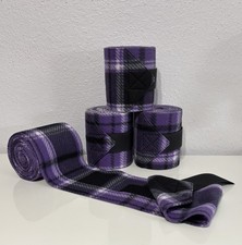 Polo wraps for horses, purple plaid leg wraps for training or riding, set of 4
