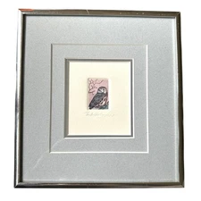 Limited Edition Signed Miniature Tiny Owl Original Matted & Framed Etching