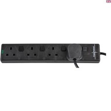Sleek Black 5m Surge Protected Extension Lead - 4 Switched Outlets for Safety