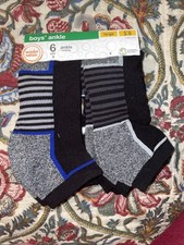 Wonder Nation Ankle Socks Boys Large Multicolor Moisture Wicking 6 Pack