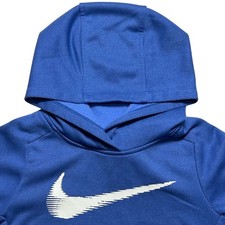 Nike Therma-FIT Kids Pullover Hoodie Sweatshirt Blue White Logo Size 4-5 Small