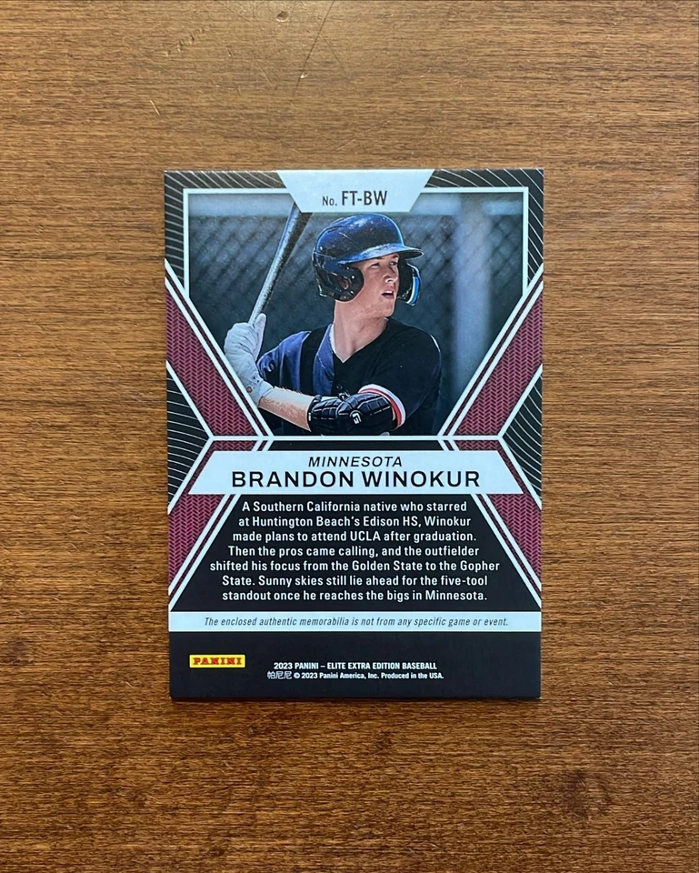 Brandon Winokur 2023 Elite Future Threads Orange Jersey FT-BW Twins Kernels /199 - Image 2 of 2