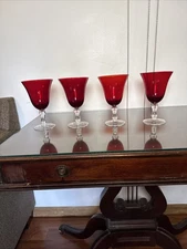 Home Essentials Hand Blown 7 1/4 Set Of 4 Ruby Red Water Goblets 12 Oz Nvr Used