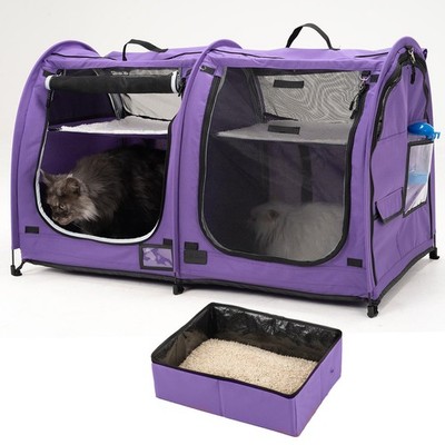 Mispace Portable Twin Compartment Show House Cat Cage/Condo - Easy to Fold & ...