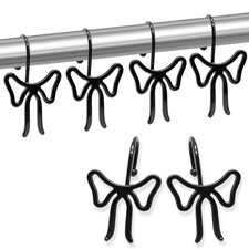 Big Bow Decorative Shower Curtain Hooks Black Bowknot Hanger Rings 12 PCS Set