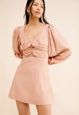 Farm Rio medium pink Linen Long Sleeve Cutout Mini Dress