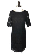 RONNI NICOLE Size 10 Shift Dress Black Lace Short Sleeve