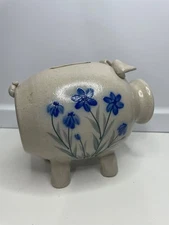rare Salmon Falls Stoneware Pottery Tom Willis Piggy Bank cornflower