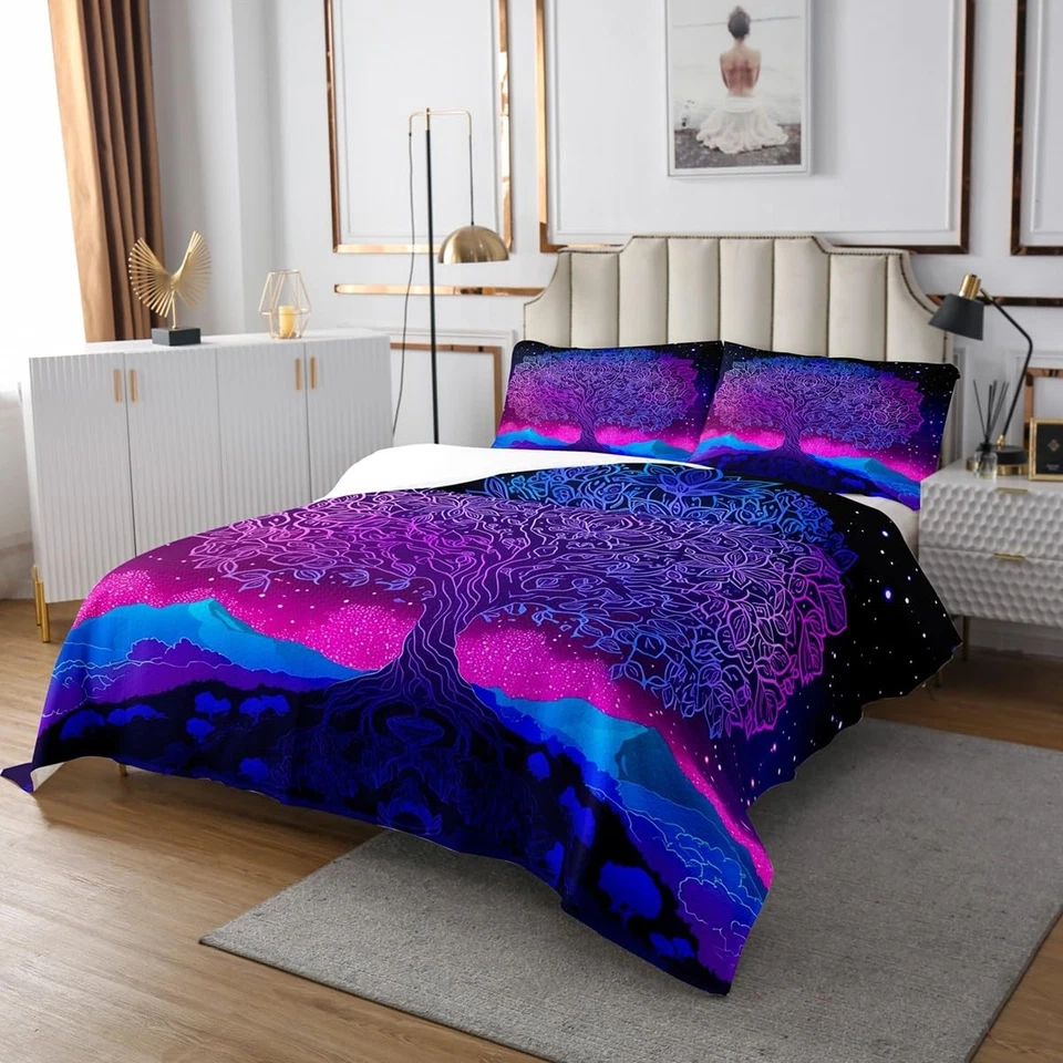 Tree of Life Bedspread Aesthetic Butterfly Quilted King,Psychedelic Gradient ... - Image 3 of 4