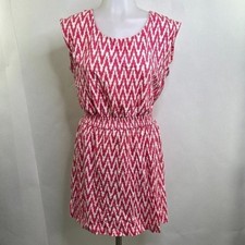 Loft Dress XS Barbie Pink‎ White Chevron Fit Flare Aline Casual Geometric Stripe