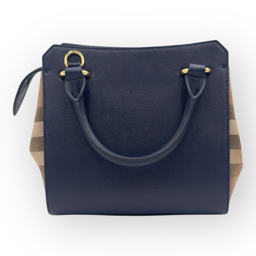 Burberry Calfskin Mega Check Mini Banwell Tote Dark Canvas Blue - Picture 5 of 11