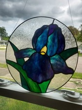Stained Glass 10 Inch Iris Flower Window Door Suncatcher Handcrafted Vtg