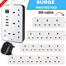 Extension Lead with 4 USB Cable Electric Plug Socket UK Mains Power 4 Gang Way