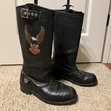 HARLEY DAVIDSON Boots MADE IN USA Moto EAGLE Engineer STEEL TOE Embroidered-Sz 8