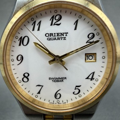 Orient Swimmer Watch Men 36mm White Dial Two Tone Date Round UN31