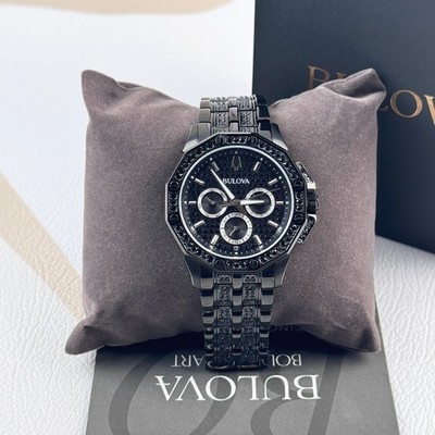 Bulova Men's Crystal Octava Black Pave Dial Chronograph Quartz Watch 98C134