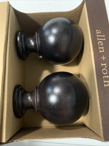 Neu Allen + Roth 2er-Pack dekorative Gardinenabschlüsse Espresso für 1-3/8" Stange - Bild 2 von 3