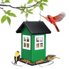 Bird House Feeders for Outdoors Hanging-Metal Wild with 4 Ports Country Design