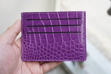 Purple Real Croc Belly Leather Slim Card Holder